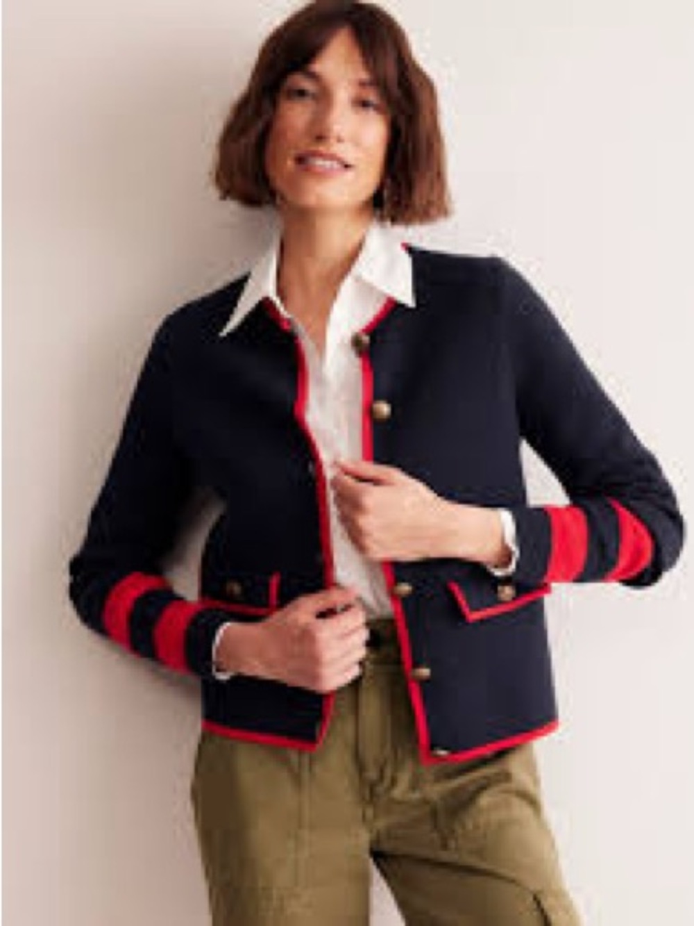 Boden Navy Knit Blazer with Red Trim